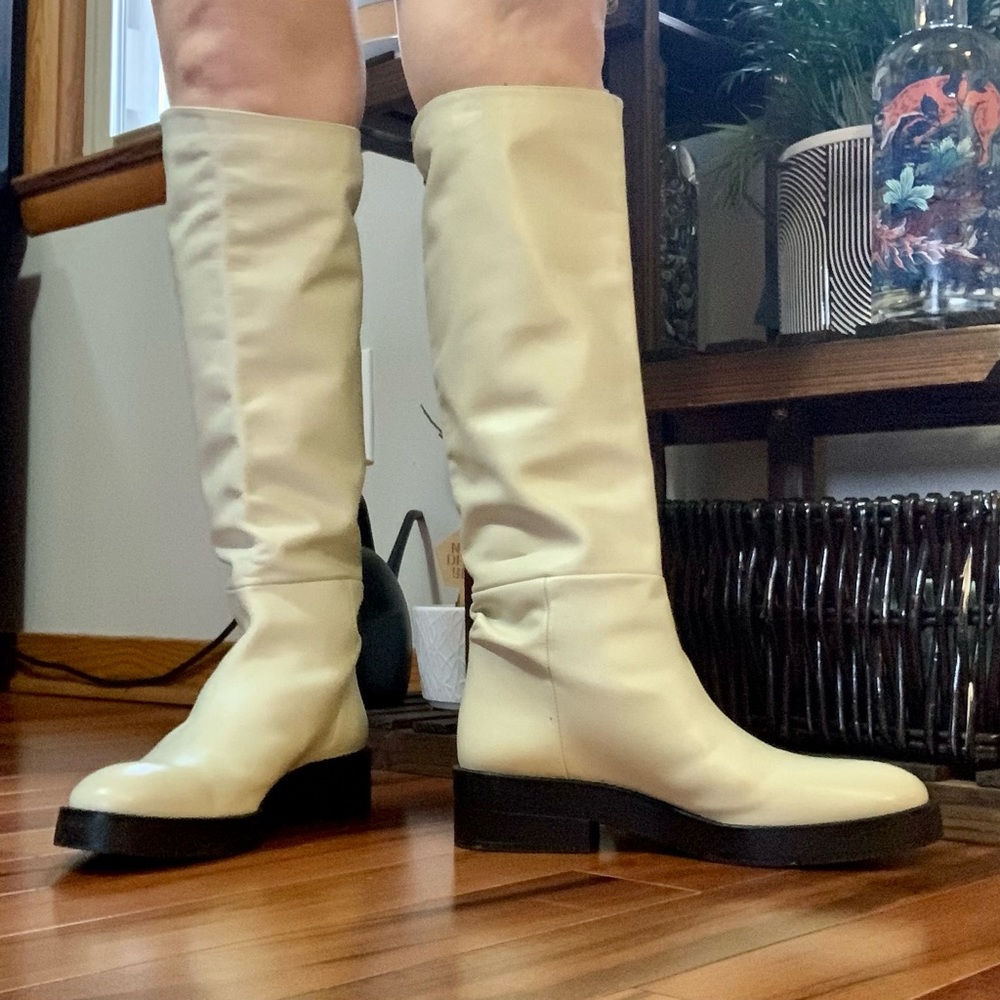 Zara Off-White Knee High Boots